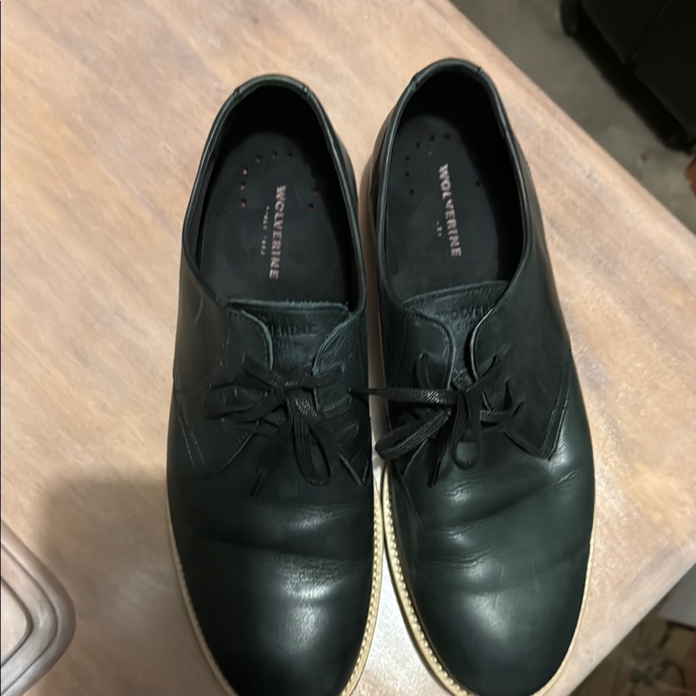 Wolverine Black Leather Oxfords with Contrast Sole